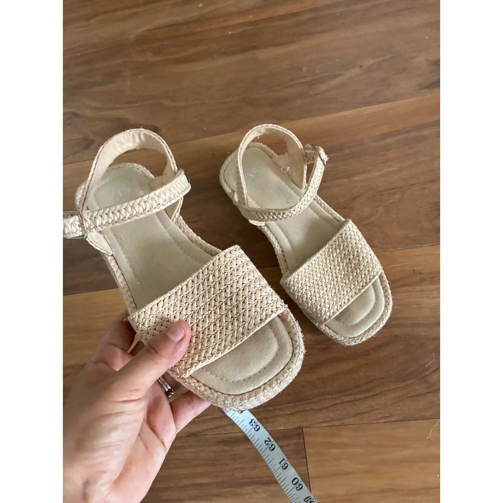 Zara Kids Beige Woven Platform Sandals Espadrille Ankle Strap Size  36